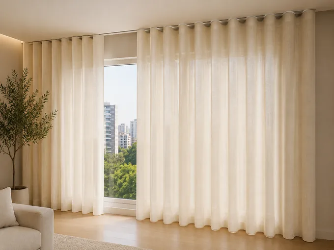 Cortina wave em ondas contínuas, cobrindo o vão inteiro de uma sala